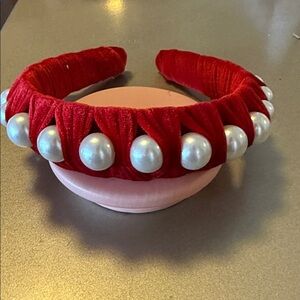 Red Velvet Headband with Pearls